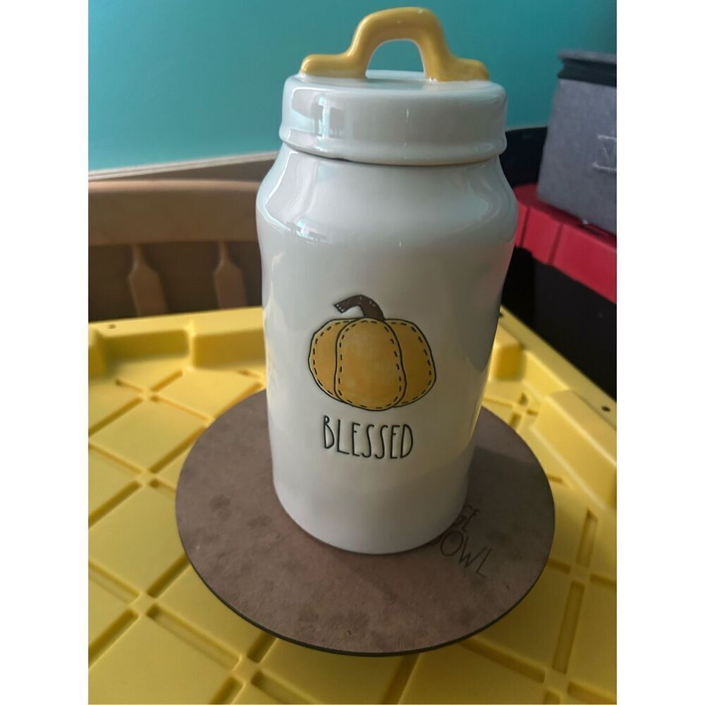 Rae Dunn Artisan Collection “blessed” Yellow Pumpkin Canister